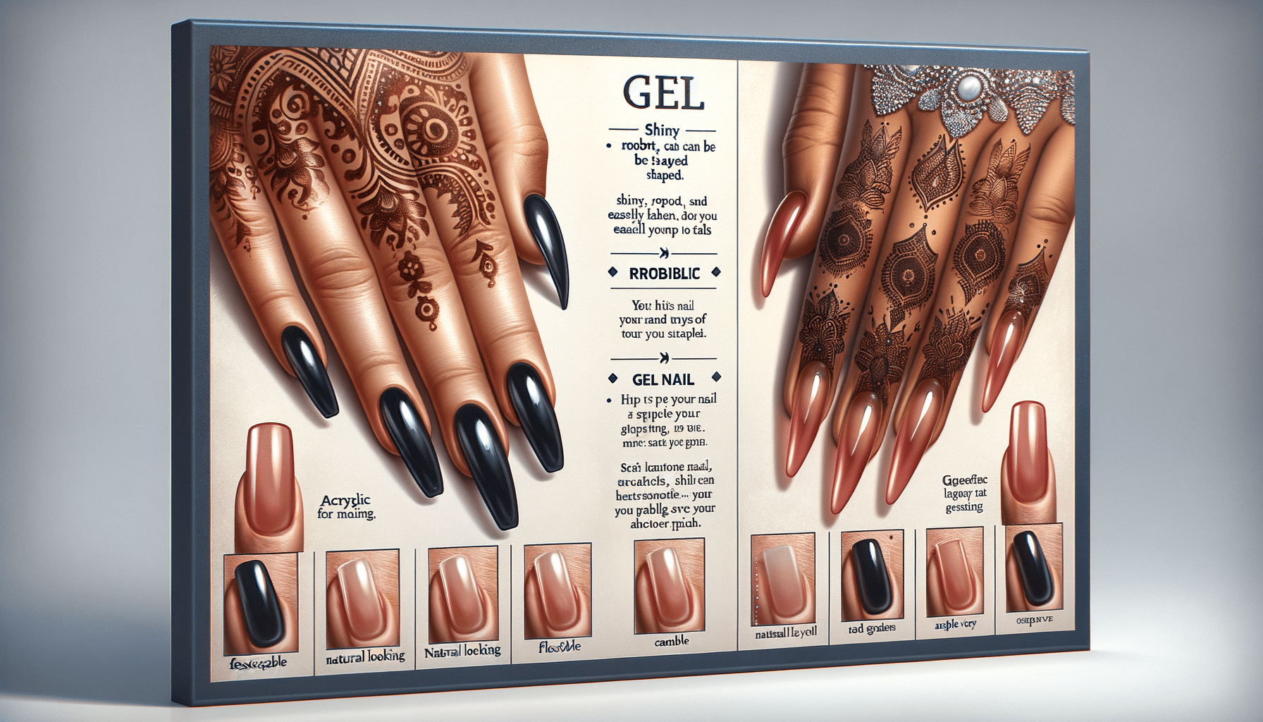 Poster showcasing gel and acrylic nail designs