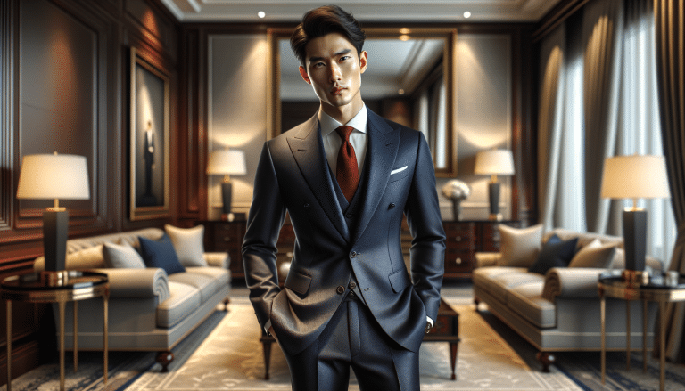 Man in tailored suit standing in elegant lounge
