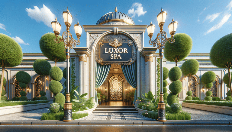 Ornate entrance of Luxor Spa with manicured gardens