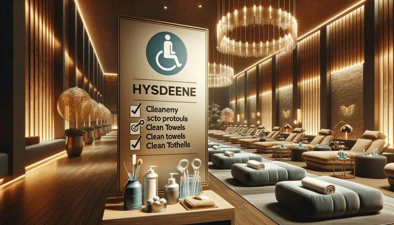 Luxury spa interior with hygiene and accessibility sign
