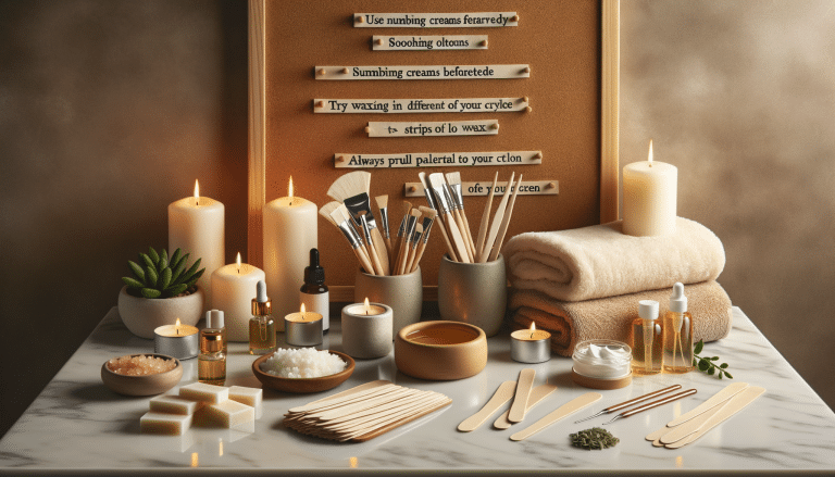 Spa waxing setup with candles, oils and tools