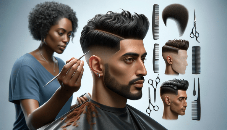 Barber creating sharp fade haircut with tools
