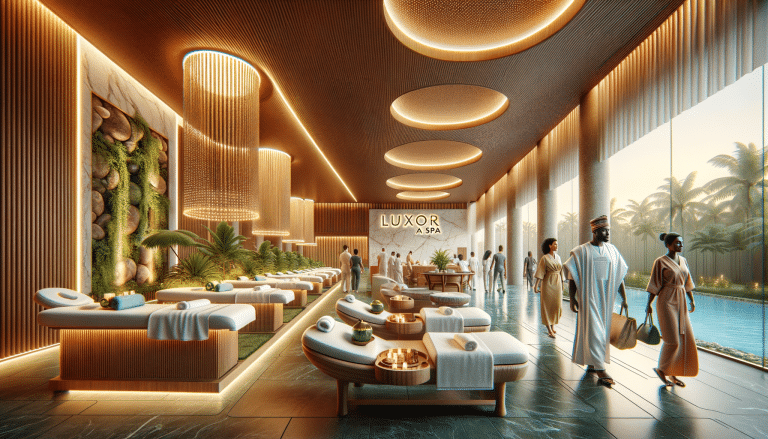Luxurious spa interior with massage tables and guests