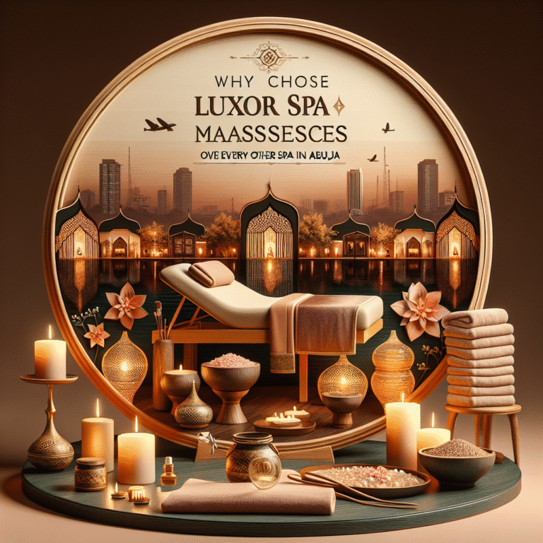 Luxor Spa massage table with candles and skyline backdrop