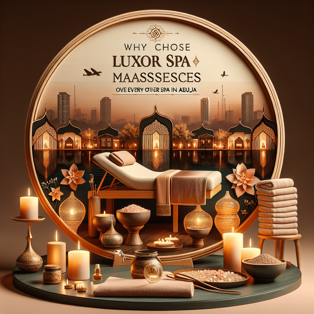 Luxor Spa massage table with candles and skyline backdrop