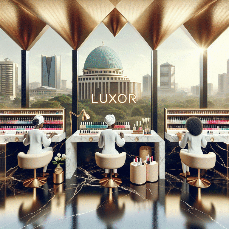 Luxury nail salon overlooking domed city skyline