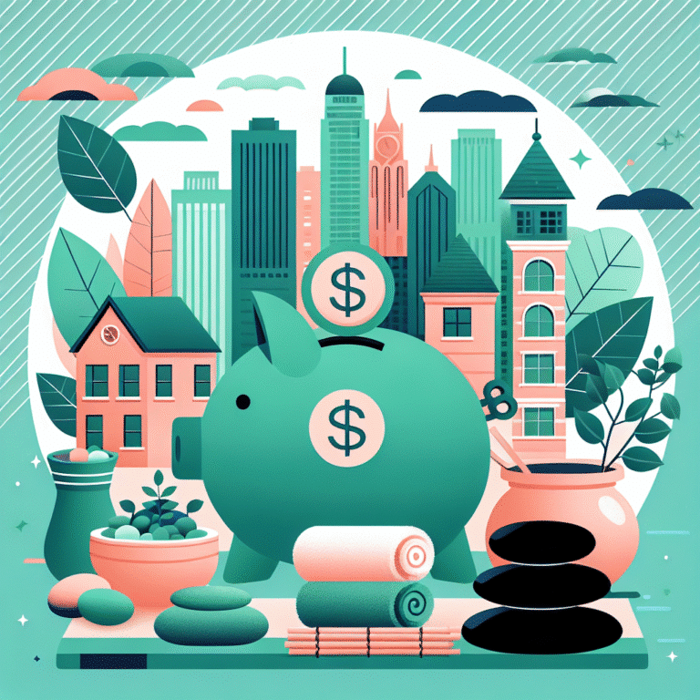 Piggy bank with city skyline and houses