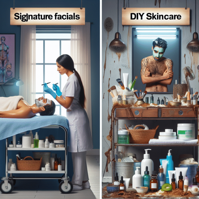 Professional facial treatment versus messy DIY skincare setup