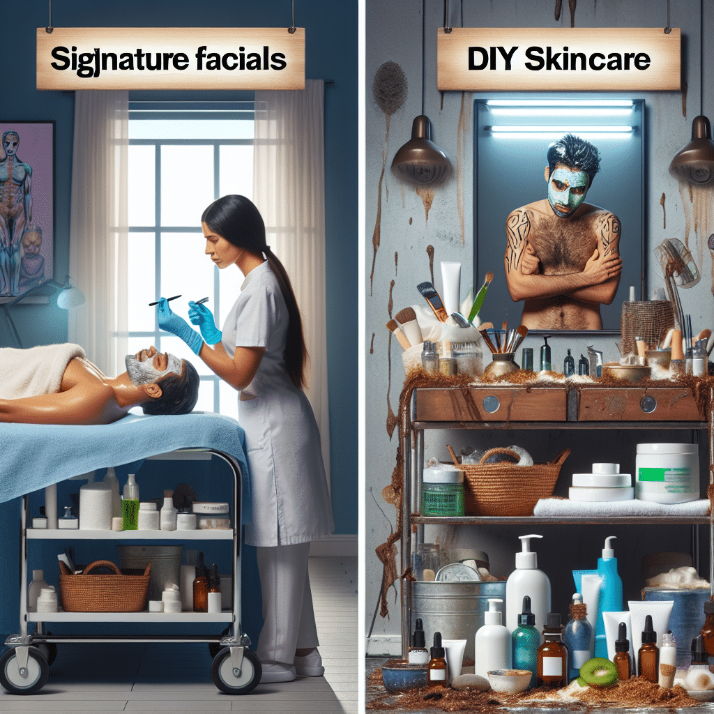 Professional facial treatment versus messy DIY skincare setup