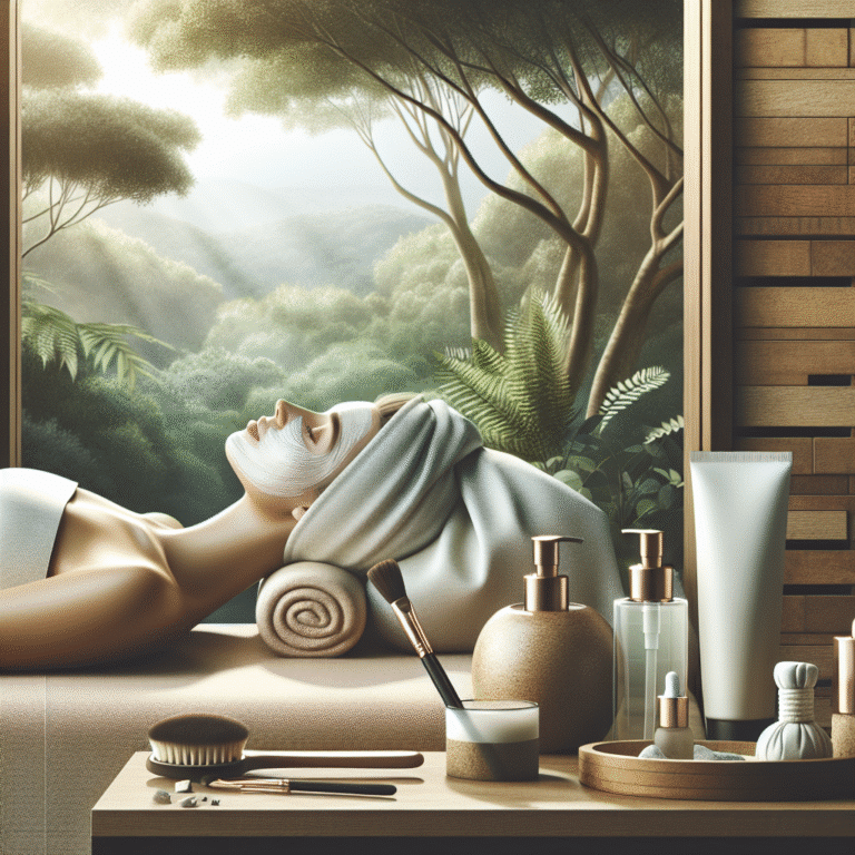 Woman with facial mask relaxing in forest spa