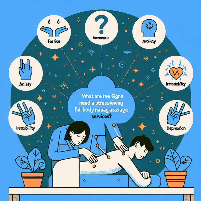 Illustration of man receiving massage with stress symptoms icons