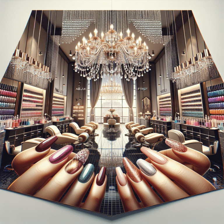 Luxury nail salon interior with glamorous manicured hands