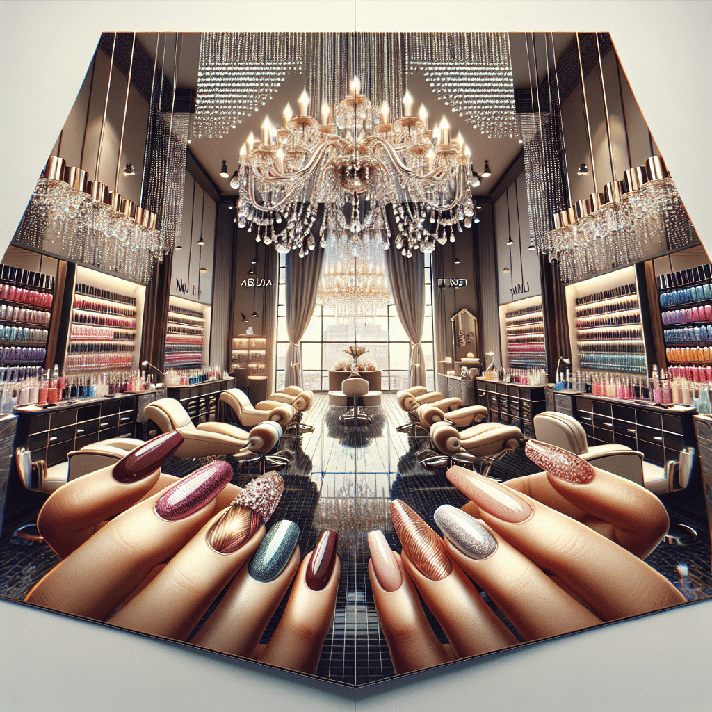 Luxury nail salon interior with glamorous manicured hands
