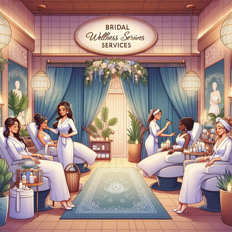 Bridal wellness salon with brides receiving beauty treatments