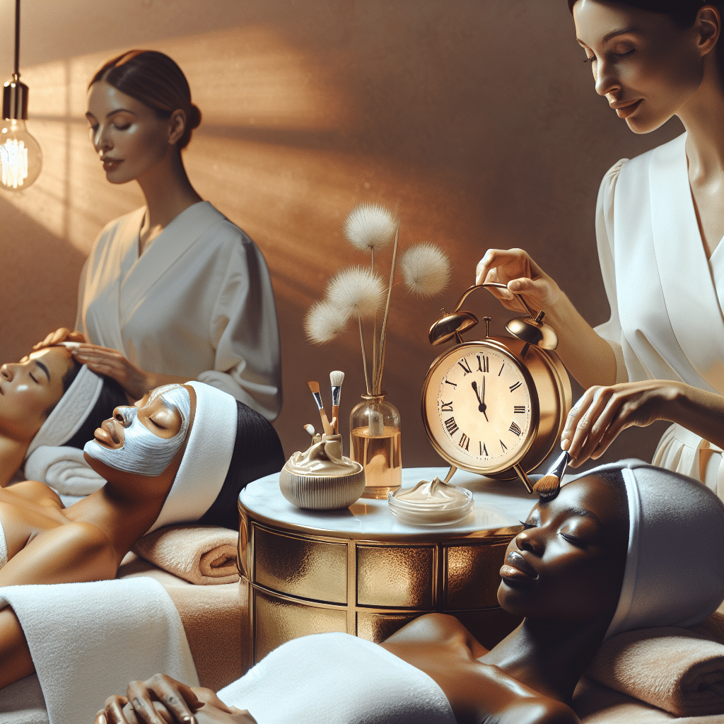 Women receiving relaxing facial treatments in spa setting