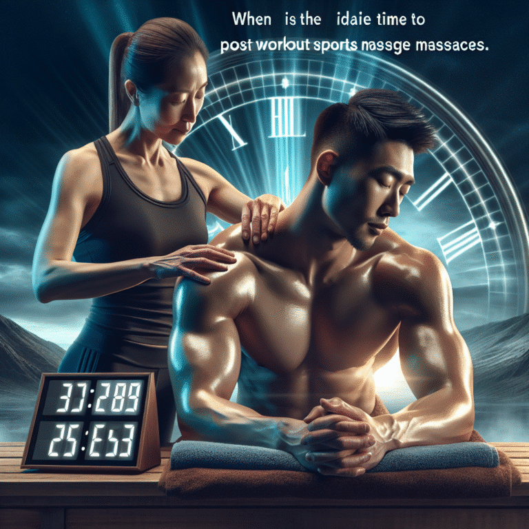Sports therapist giving muscular man shoulder massage, clock backdrop