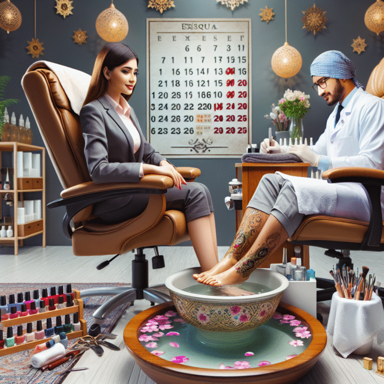 Woman receiving pedicure treatment in stylish nail salon