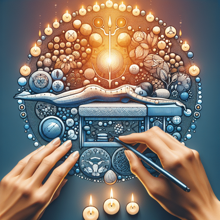 Hands crafting circular artwork with candles and sun motif