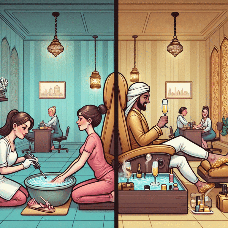 Split scene of women and man at nail salons