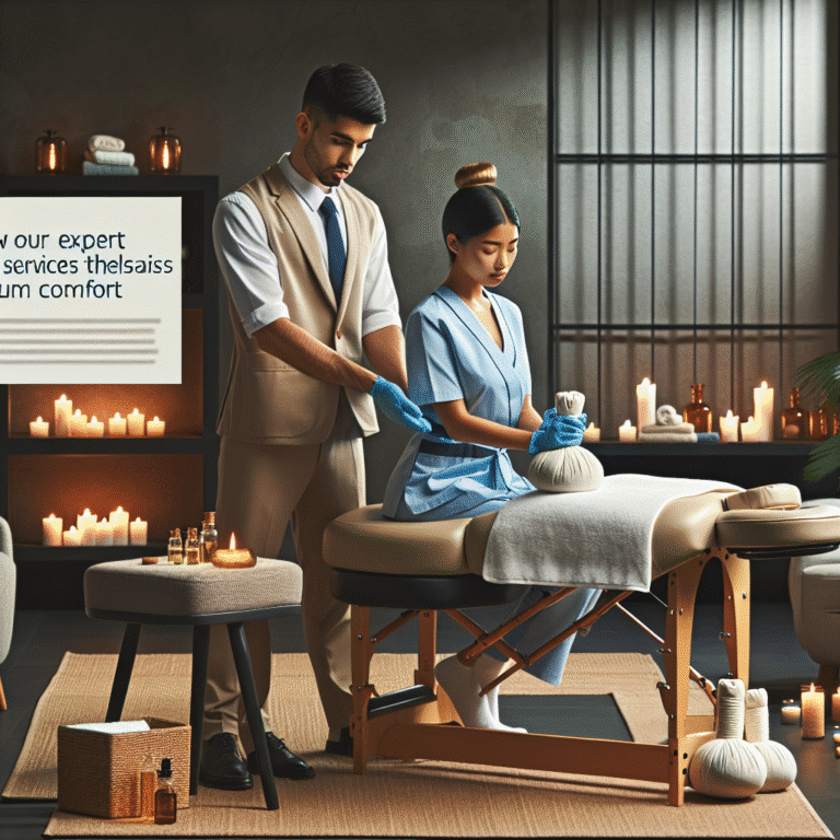 Spa therapist applying herbal compress massage in candlelit room