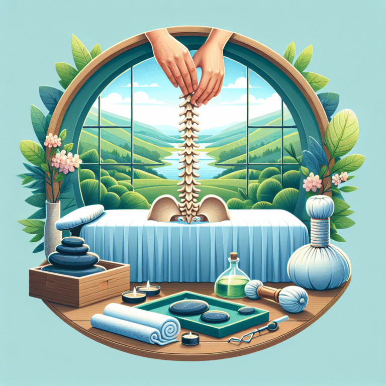 Illustration of chiropractic spine alignment in spa setting
