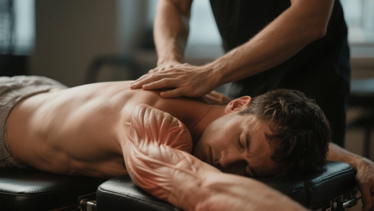 Man receiving back massage on treatment table