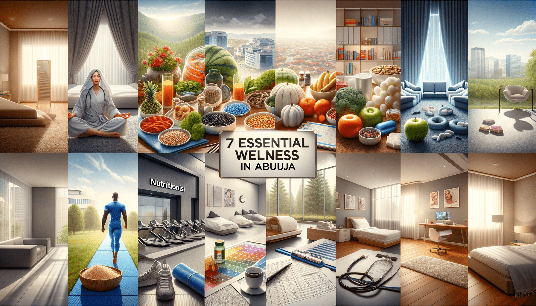 Collage showing seven essential wellness elements in Abuja