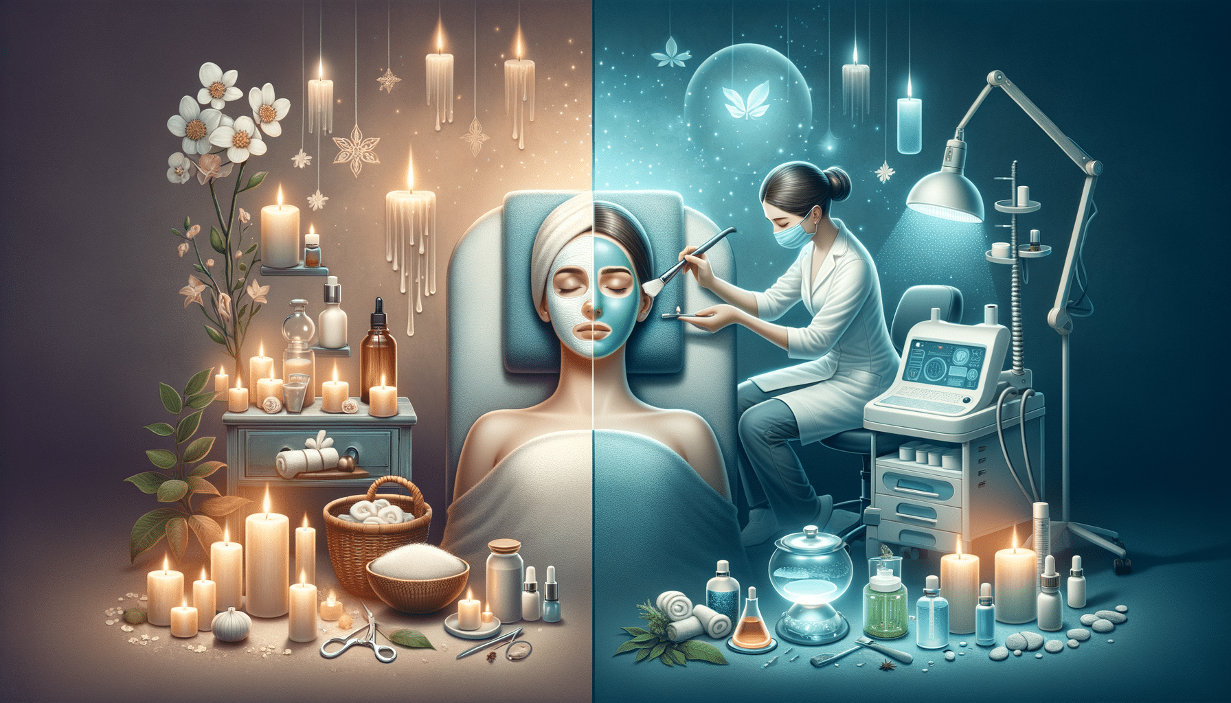Split spa and clinical facial treatment scene