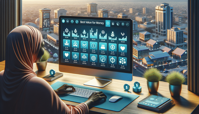Person analysing financial dashboard overlooking modern city skyline