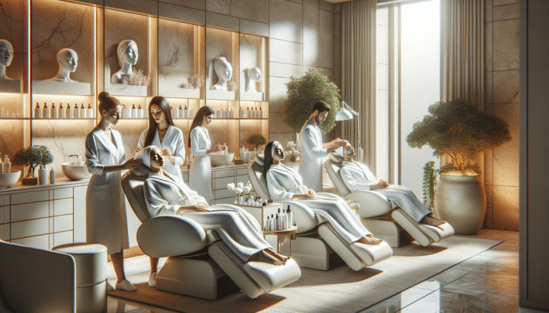 Luxury spa therapists providing facial treatments to clients