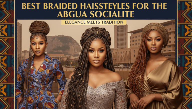 Three women showcasing elegant braided hairstyles in city setting