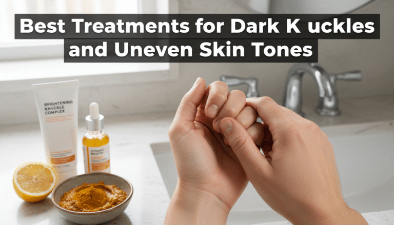 Hands with skincare products for dark knuckles