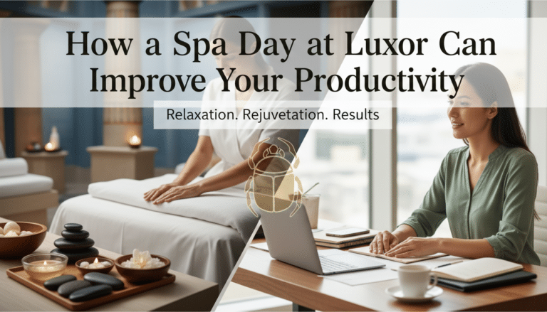 Spa massage and woman working on laptop side-by-side