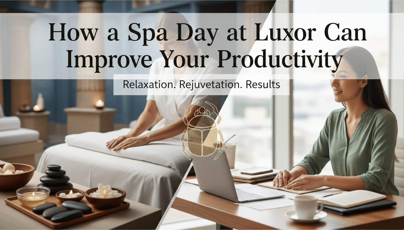 Spa massage and woman working on laptop side-by-side
