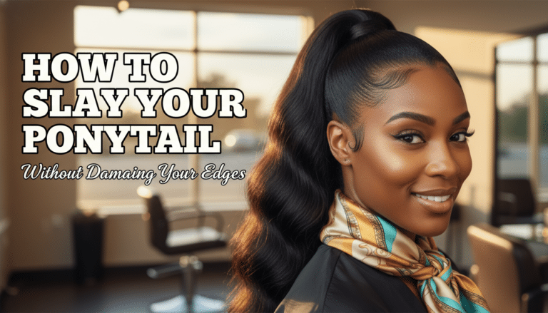 Woman with sleek high ponytail in salon setting