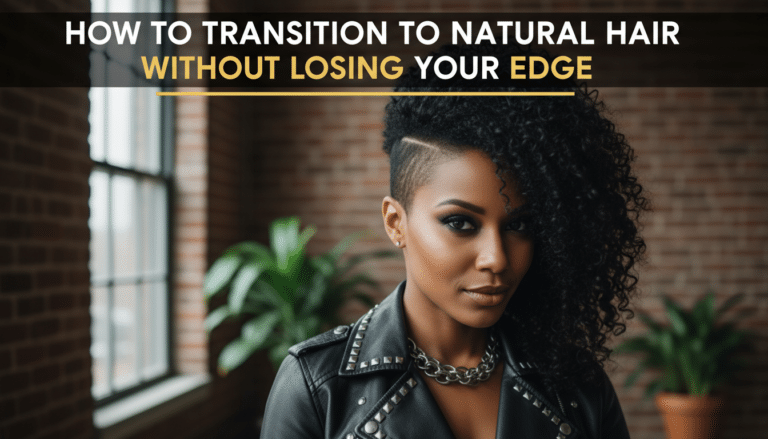 Woman with half-shaved curly hairstyle and headline text