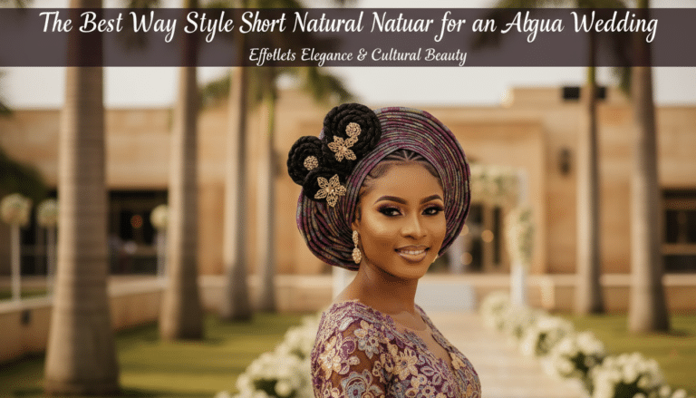 Woman in traditional gele at Nigerian wedding venue