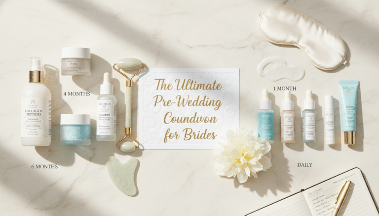 Bridal pre-wedding skincare products and countdown guide