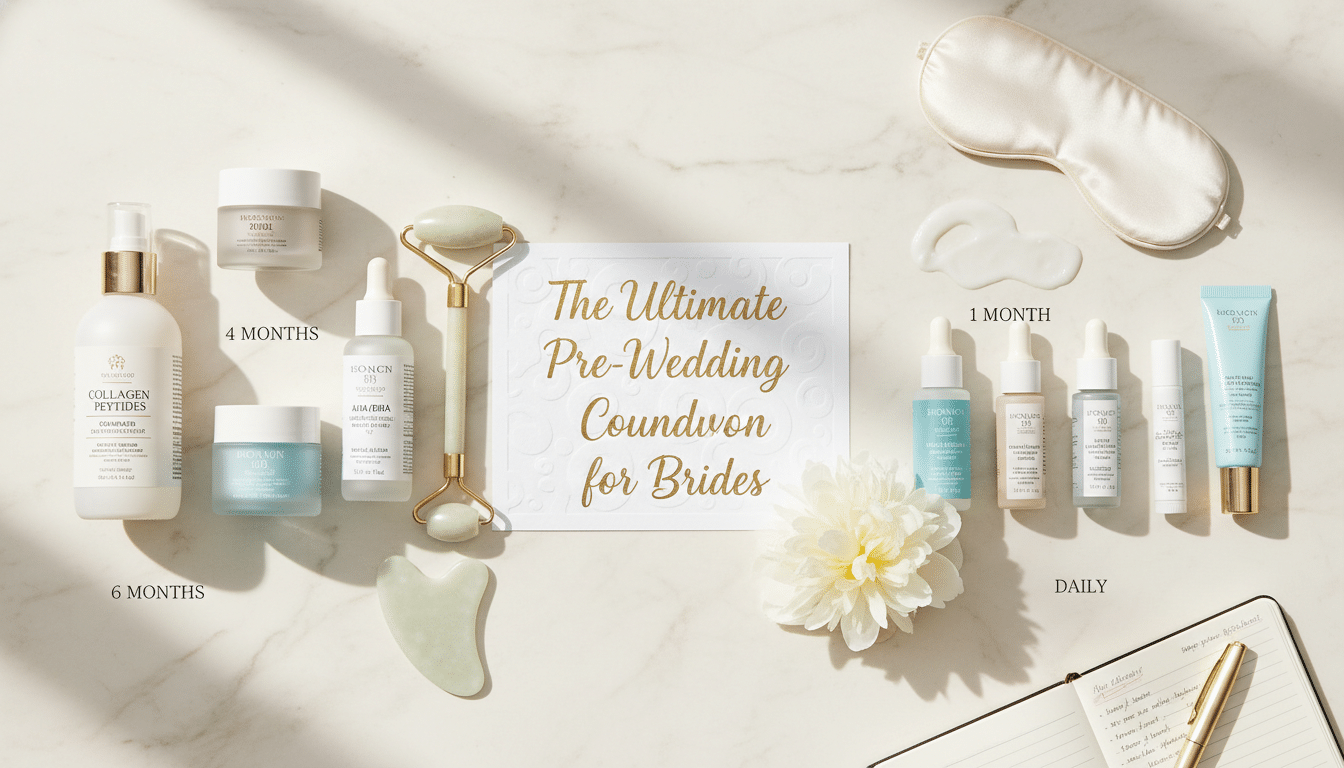Bridal pre-wedding skincare products and countdown guide