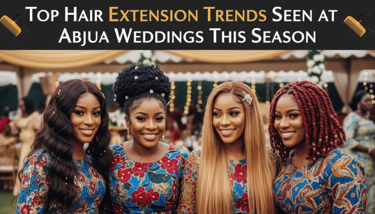 Women showcasing trendy hair extensions at wedding event