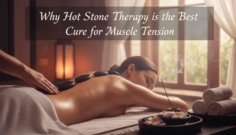 Woman receiving hot stone massage in tranquil spa
