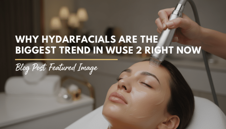 Woman receiving hydrafacial treatment in beauty clinic