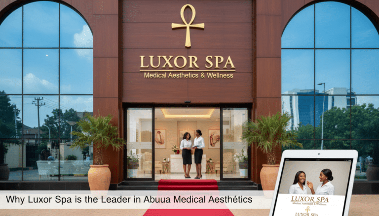 Luxor Spa storefront with two staff outside entrance