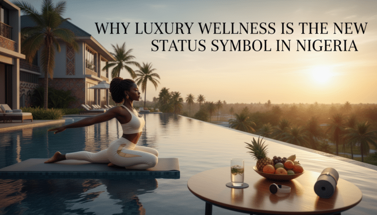Woman practising yoga beside luxury infinity pool at sunset