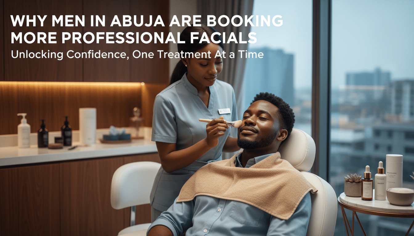 Man receiving professional facial treatment in modern spa