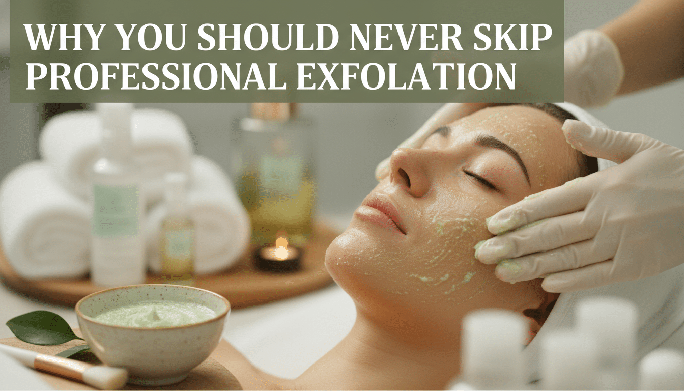 Woman receiving professional facial exfoliation treatment in spa