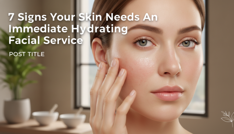 Woman touching cheek promoting hydrating facial service