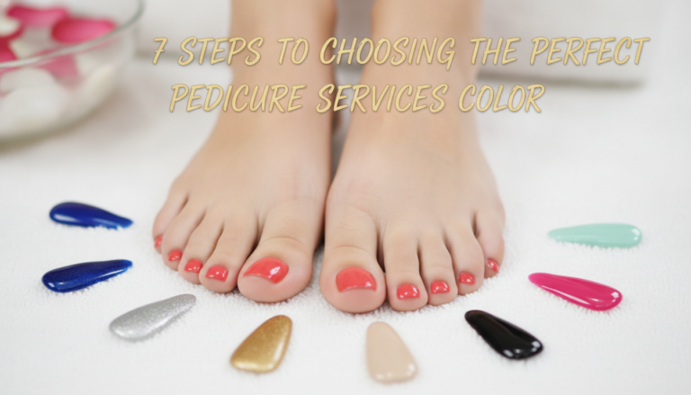 Coral pedicure with surrounding nail polish colour samples