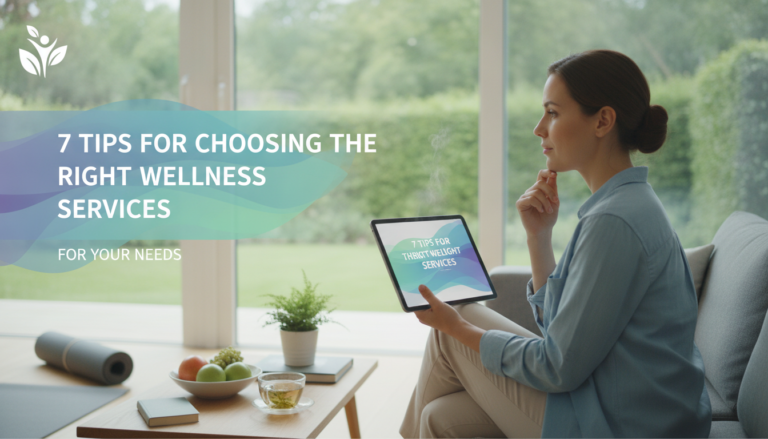 Woman viewing wellness tips on tablet at home