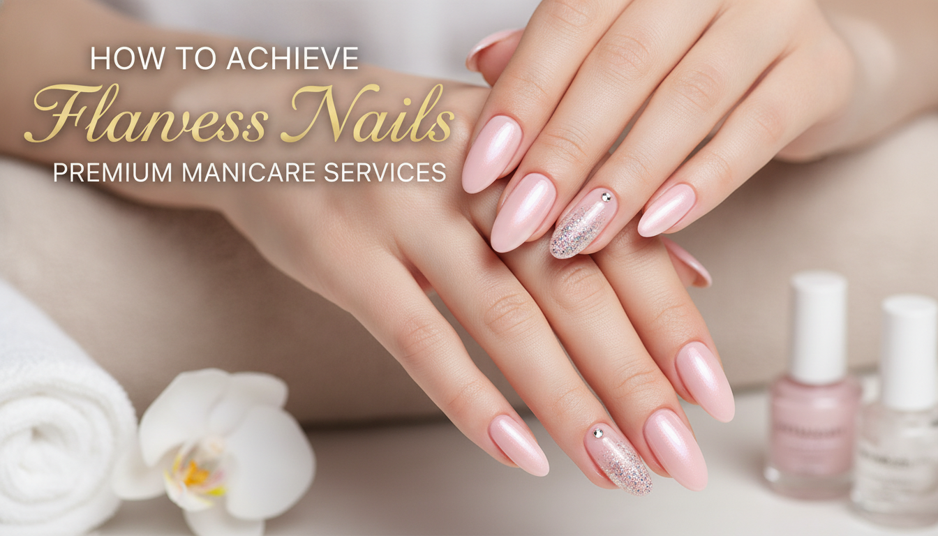 Pink almond manicured nails with glitter accent